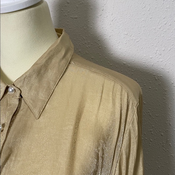 Vintage American Collection Gold Metallic Pearl Button Front Blouse Women's 14 - Picture 6 of 12